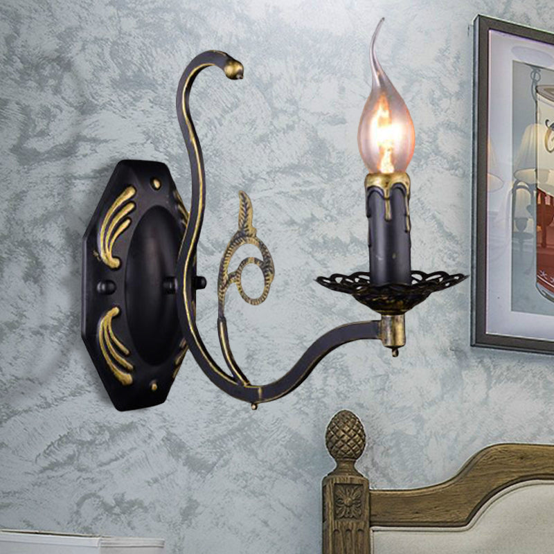 Brehn | Kandelaar Woonkamer Wandlamp Retro Metaal 1/2-Licht Zwarte Wandgemonteerde Lamp