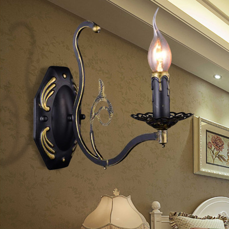 Brehn | Kandelaar Woonkamer Wandlamp Retro Metaal 1/2-Licht Zwarte Wandgemonteerde Lamp