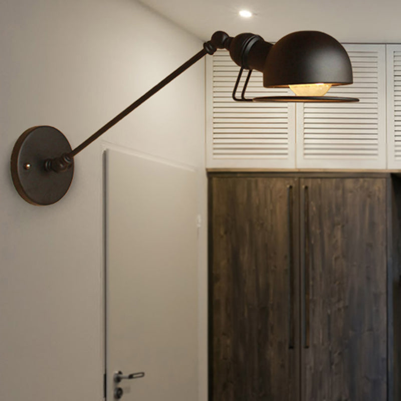 Vintage Industrial Bowl Wandlampe 1 Licht Eisen Wandlampe mit schwenkbarem Arm in Schwarz/Metall