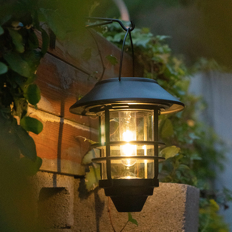 Moderne, retro-inspirierte, wasserdichte Wandleuchte aus Aluminium und Glas mit Solarfunktion, zylinderförmig, einflammig, zum Aufhängen an der Wand für die Terrasse