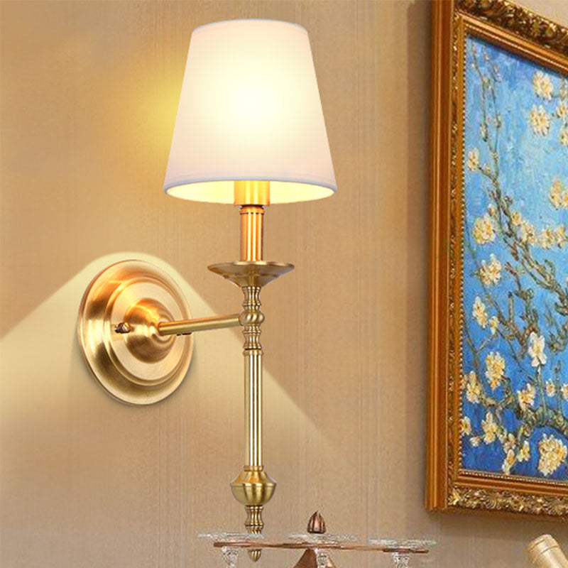 Messing Kegel Wandlampe Retro Weißer Stoffschirm 1/2 Glühbirnen Esszimmer Wandwandleuchte Beleuchtung | Brehn
