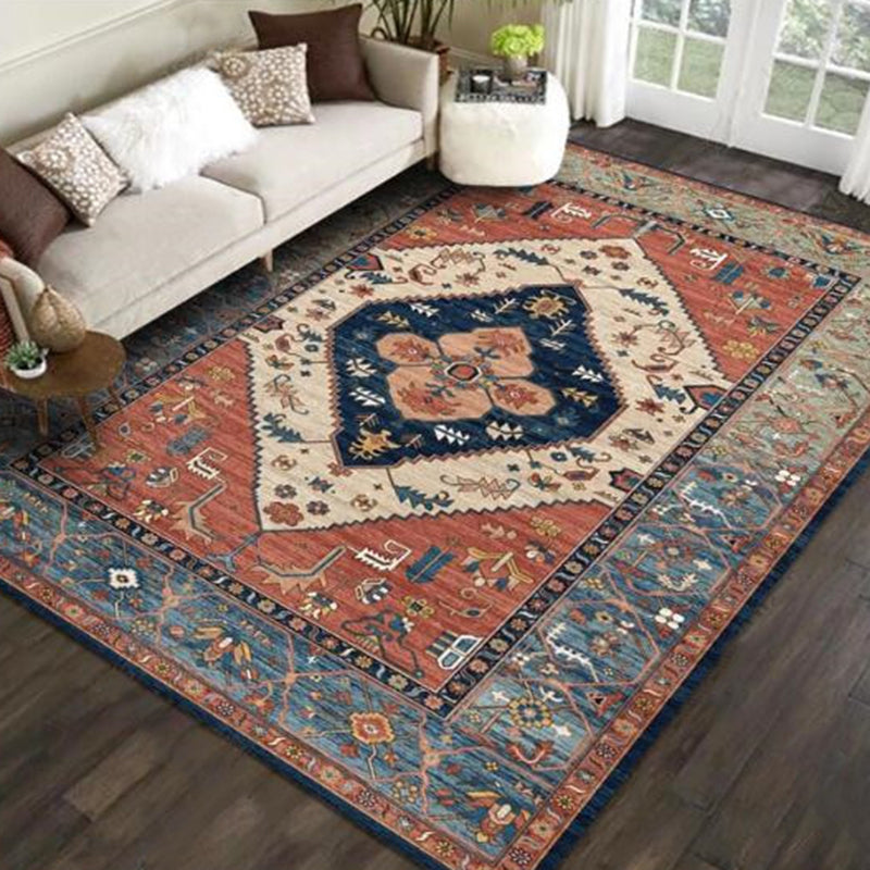 Brehn | Multicolor novel carpet made of cotton blend with checkered pattern, non-slip, pet-friendly interior carpet for the living room