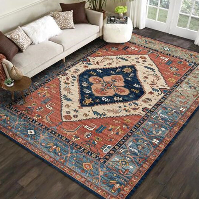 Brehn | Multicolor novel carpet made of cotton blend with checkered pattern, non-slip, pet-friendly interior carpet for the living room