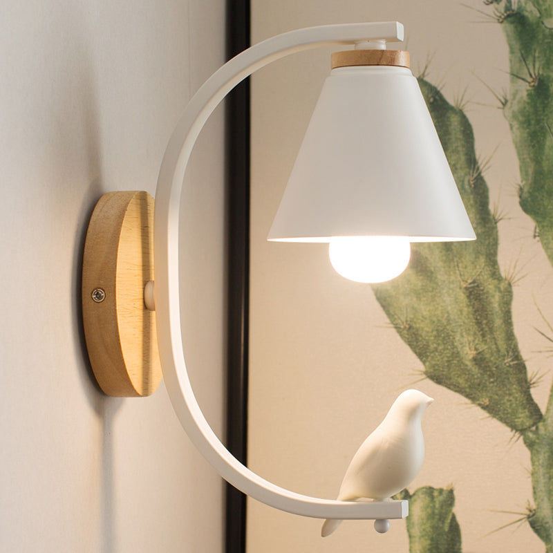 Brehn | Nordic Style Kegelförmige Wandlampe mit Vogel 1 Kopf Metall Wandleuchte für Schlafzimmer Flur
