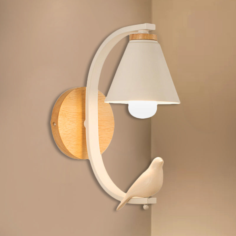Brehn | Nordic Style Kegelförmige Wandlampe mit Vogel 1 Kopf Metall Wandleuchte für Schlafzimmer Flur