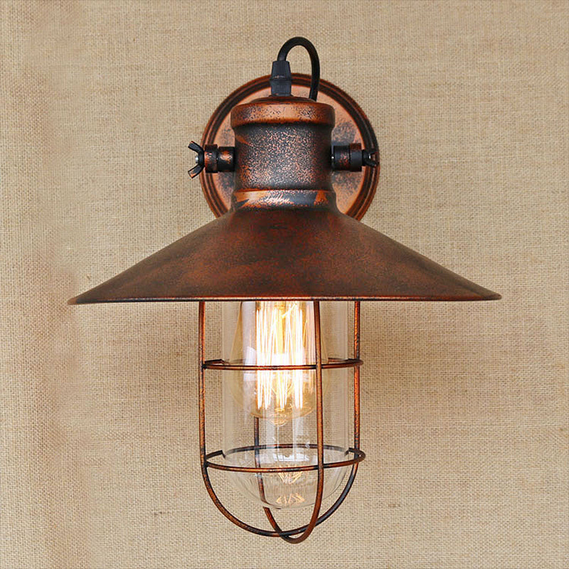1 Licht Klar Glas Wand Sconce Licht Traditionell Schwarz/Rost Käfig Kaffeehaus Beleuchtung Leuchte | Brehn