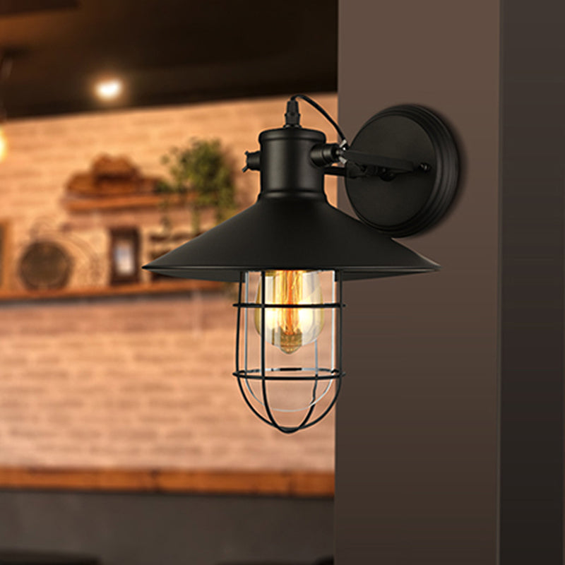 1 Licht Klar Glas Wand Sconce Licht Traditionell Schwarz/Rost Käfig Kaffeehaus Beleuchtung Leuchte | Brehn