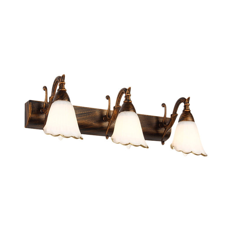Blumenförmige Badezimmer-Wandleuchte, klassisches Opalglas, 2/3/4 Leuchten, Bronze/Weiß, Schminkbeleuchtung