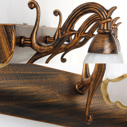 Blumenförmige Badezimmer-Wandleuchte, klassisches Opalglas, 2/3/4 Leuchten, Bronze/Weiß, Schminkbeleuchtung