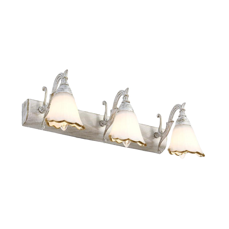 Blumenförmige Badezimmer-Wandleuchte, klassisches Opalglas, 2/3/4 Leuchten, Bronze/Weiß, Schminkbeleuchtung