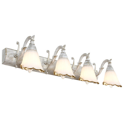 Blumenförmige Badezimmer-Wandleuchte, klassisches Opalglas, 2/3/4 Leuchten, Bronze/Weiß, Schminkbeleuchtung