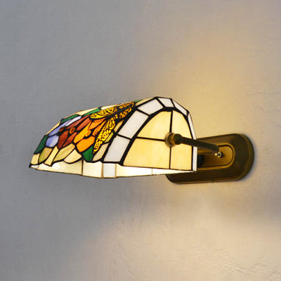 Banker Wandleuchte Retro-Stil Buntglas 1 Licht Wandmontage Leuchte in Beige/Blau für Nachttisch | Brehn