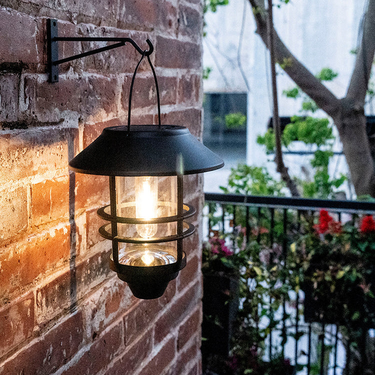Moderne, retro-inspirierte, wasserdichte Wandleuchte aus Aluminium und Glas mit Solarfunktion, zylinderförmig, einflammig, zum Aufhängen an der Wand für die Terrasse