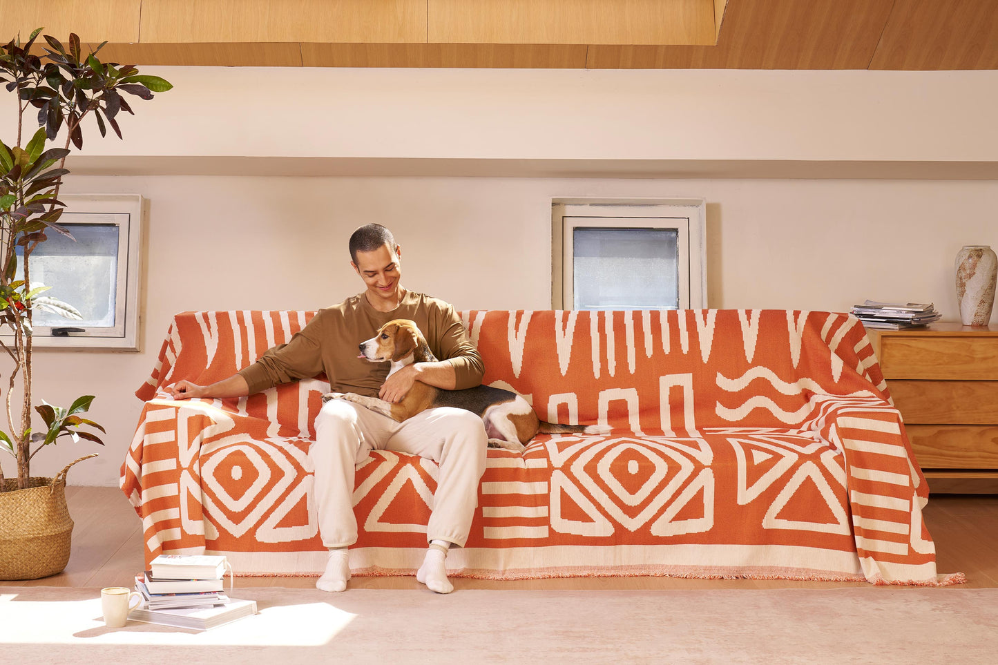 Geometrischer Boho-Stil Sofaüberzug - Modern, Stilvoll & Strapazierfähig Sofa Schutz | Brehn