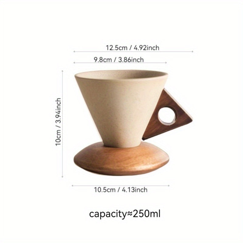 BaristaLuxe Keramische Kaffeetasse 250ml – Handgemacht mit Holzgriff und Untersetzer | Brehn