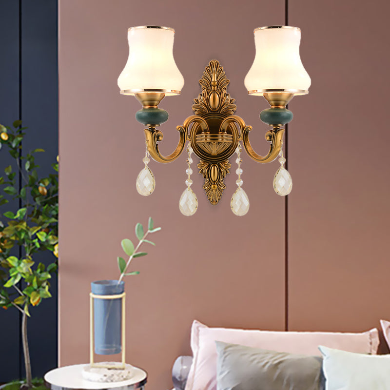 Vase Weißes Glas Wandlampe Nordisches Wohnzimmer 1/2 Köpfe Messing Wandleuchte