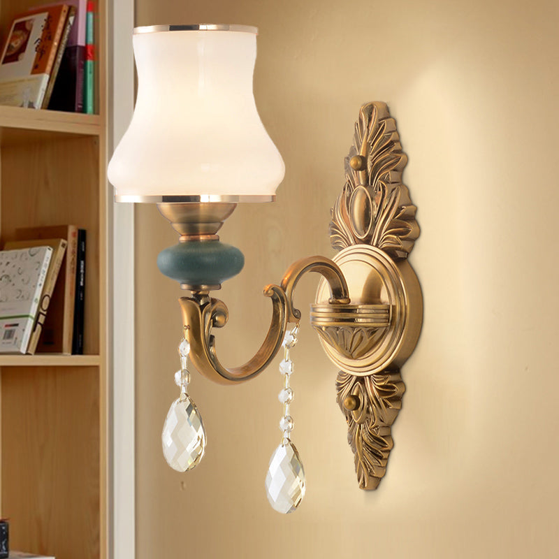 Vase Weißes Glas Wandlampe Nordisches Wohnzimmer 1/2 Köpfe Messing Wandleuchte