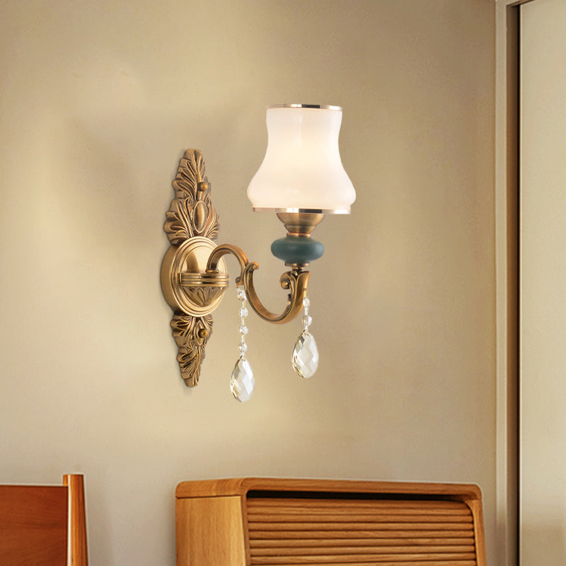 Vase Weißes Glas Wandlampe Nordisches Wohnzimmer 1/2 Köpfe Messing Wandleuchte