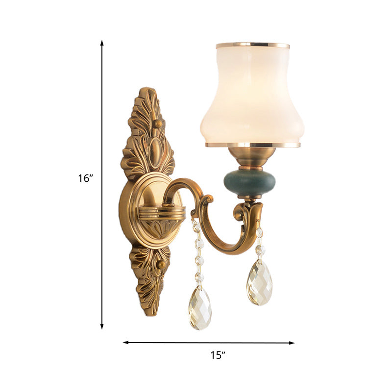 Vase Weißes Glas Wandlampe Nordisches Wohnzimmer 1/2 Köpfe Messing Wandleuchte