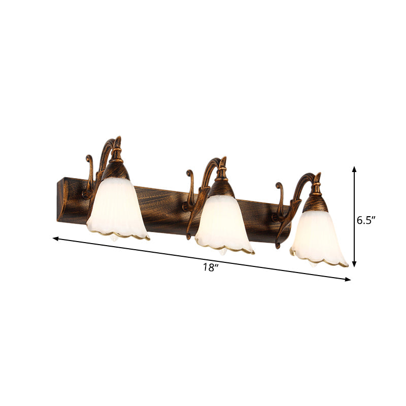Blumenförmige Badezimmer-Wandleuchte, klassisches Opalglas, 2/3/4 Leuchten, Bronze/Weiß, Schminkbeleuchtung