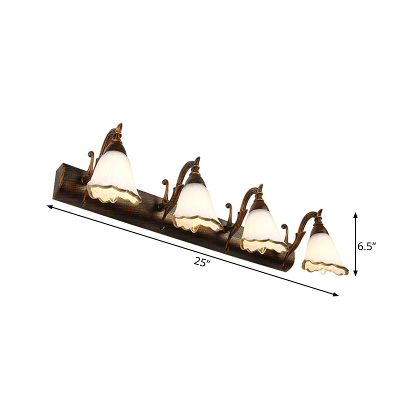 Blumenförmige Badezimmer-Wandleuchte, klassisches Opalglas, 2/3/4 Leuchten, Bronze/Weiß, Schminkbeleuchtung