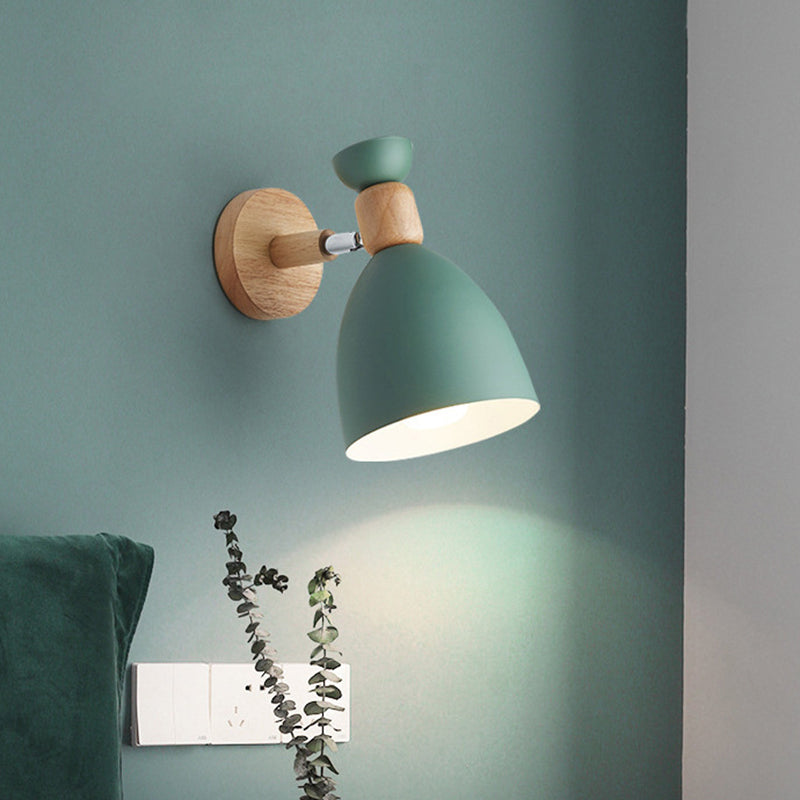 Nordic Macaroon Stil Wandstrahler 1 Licht Holzarm Wandmontage Licht in Metallschirm | Brehn