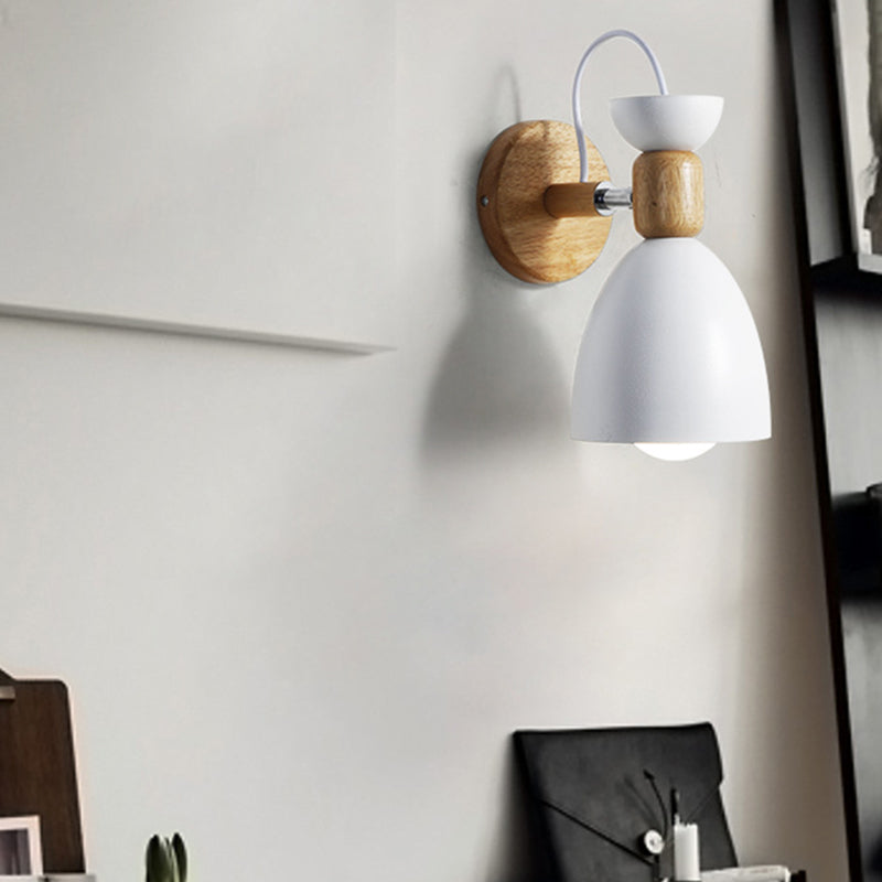 Nordic Macaroon Stil Wandstrahler 1 Licht Holzarm Wandmontage Licht in Metallschirm | Brehn