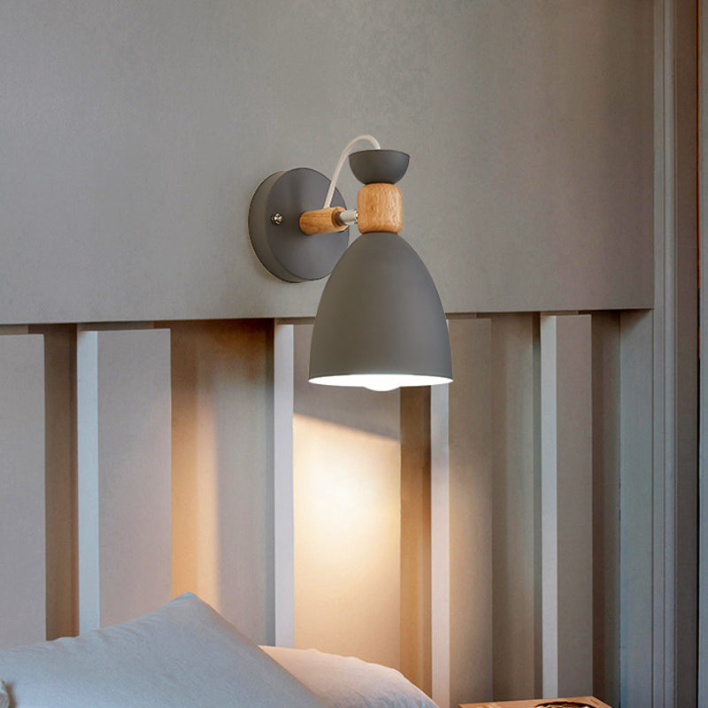 Nordic Macaroon Stil Wandstrahler 1 Licht Holzarm Wandmontage Licht in Metallschirm | Brehn