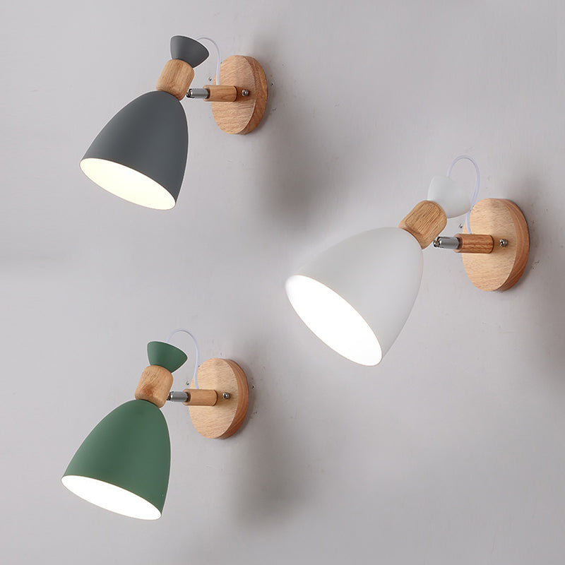 Nordic Macaroon Stil Wandstrahler 1 Licht Holzarm Wandmontage Licht in Metallschirm | Brehn