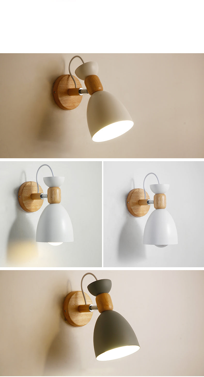 Nordic Macaroon Stil Wandstrahler 1 Licht Holzarm Wandmontage Licht in Metallschirm | Brehn