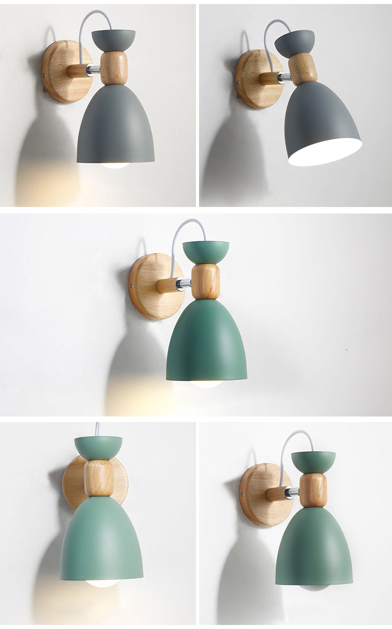 Nordic Macaroon Stil Wandstrahler 1 Licht Holzarm Wandmontage Licht in Metallschirm | Brehn