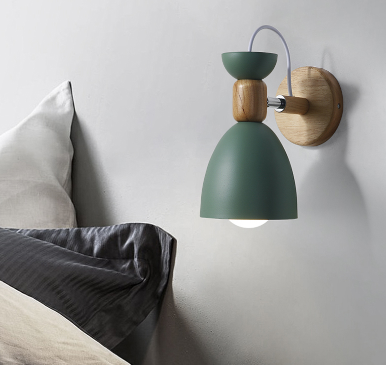 Nordic Macaroon Stil Wandstrahler 1 Licht Holzarm Wandmontage Licht in Metallschirm | Brehn