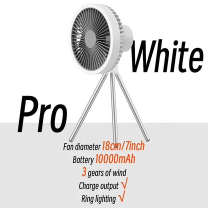Wiederaufladbarer 10.000mAh Camping Ventilator mit LED-Beleuchtung und Powerbank | Brehn
