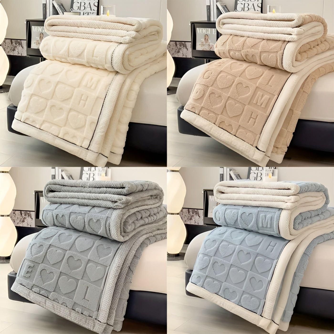 CoralDream Brehnanket – Warme Fleece-Winter-Brehnanket mit doppelseitigem Herz- und Buchstabenmotiv