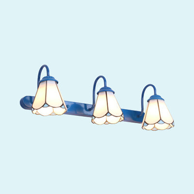Konische Vanity Lichtarmatur Tiffany Weiß/Blaue Glas 3 Köpfe Wandmontage Licht für Badezimmer | Brehn
