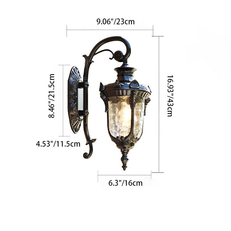 Traditionelle europäische Zylinderlaterne Aluminium Glas 1-Licht Außenwandlampe für Außenpatio | Brehn