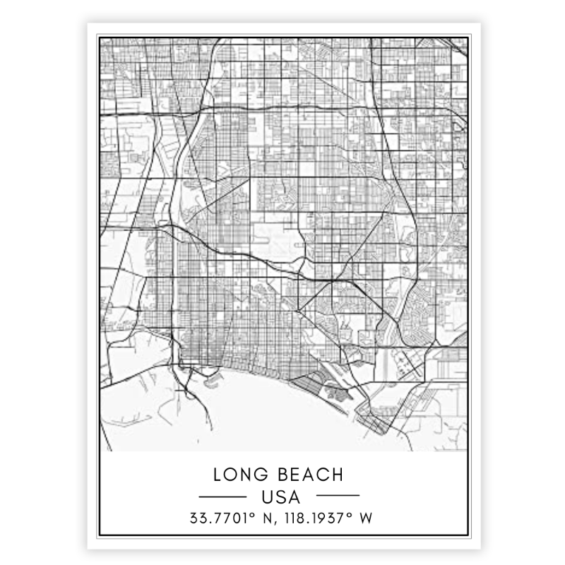 Long Beach Stadtkarte - Leinwand Wandkunst Malerei