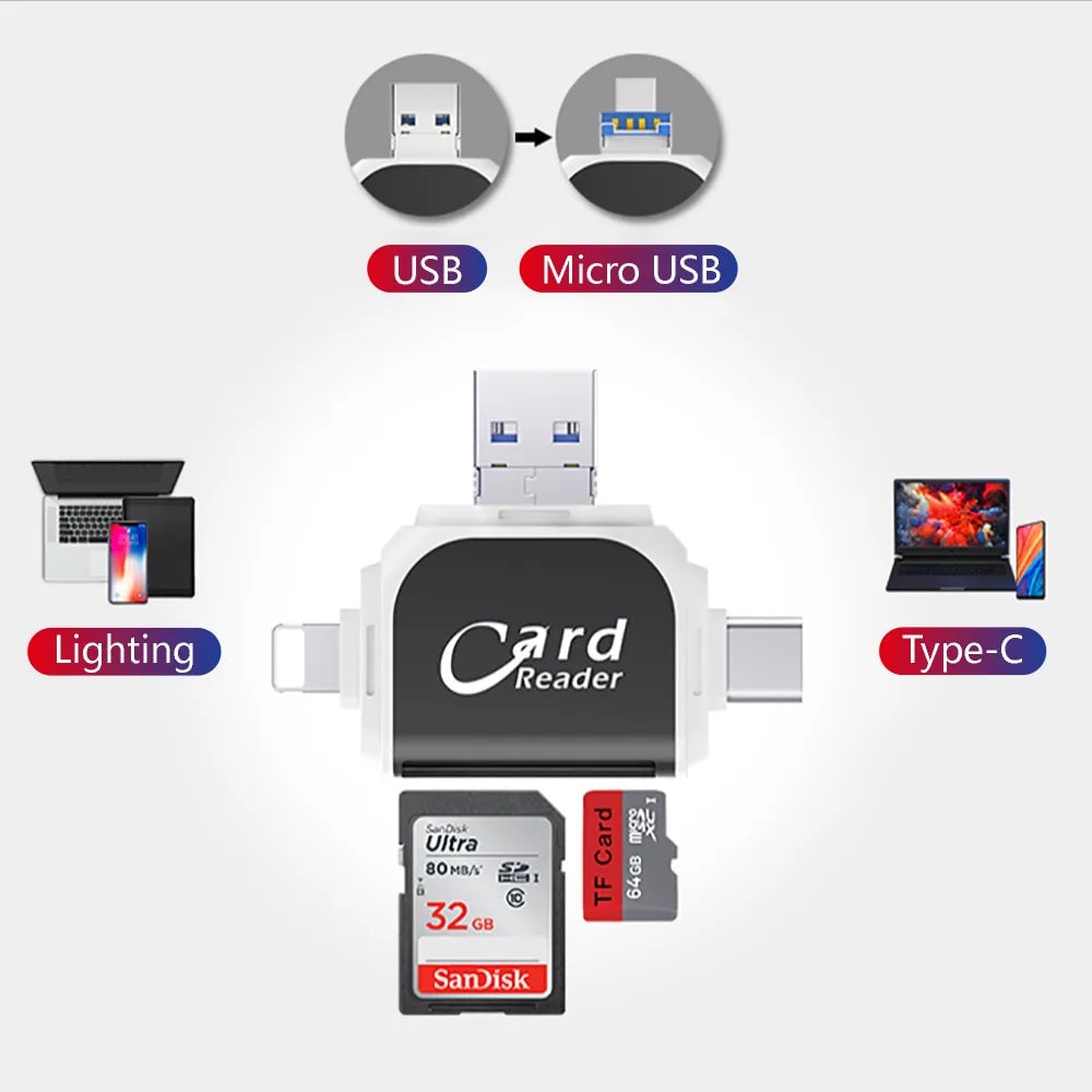 Brehn | Multi-Port 4 in1 Universeller SD TF Kartenleser