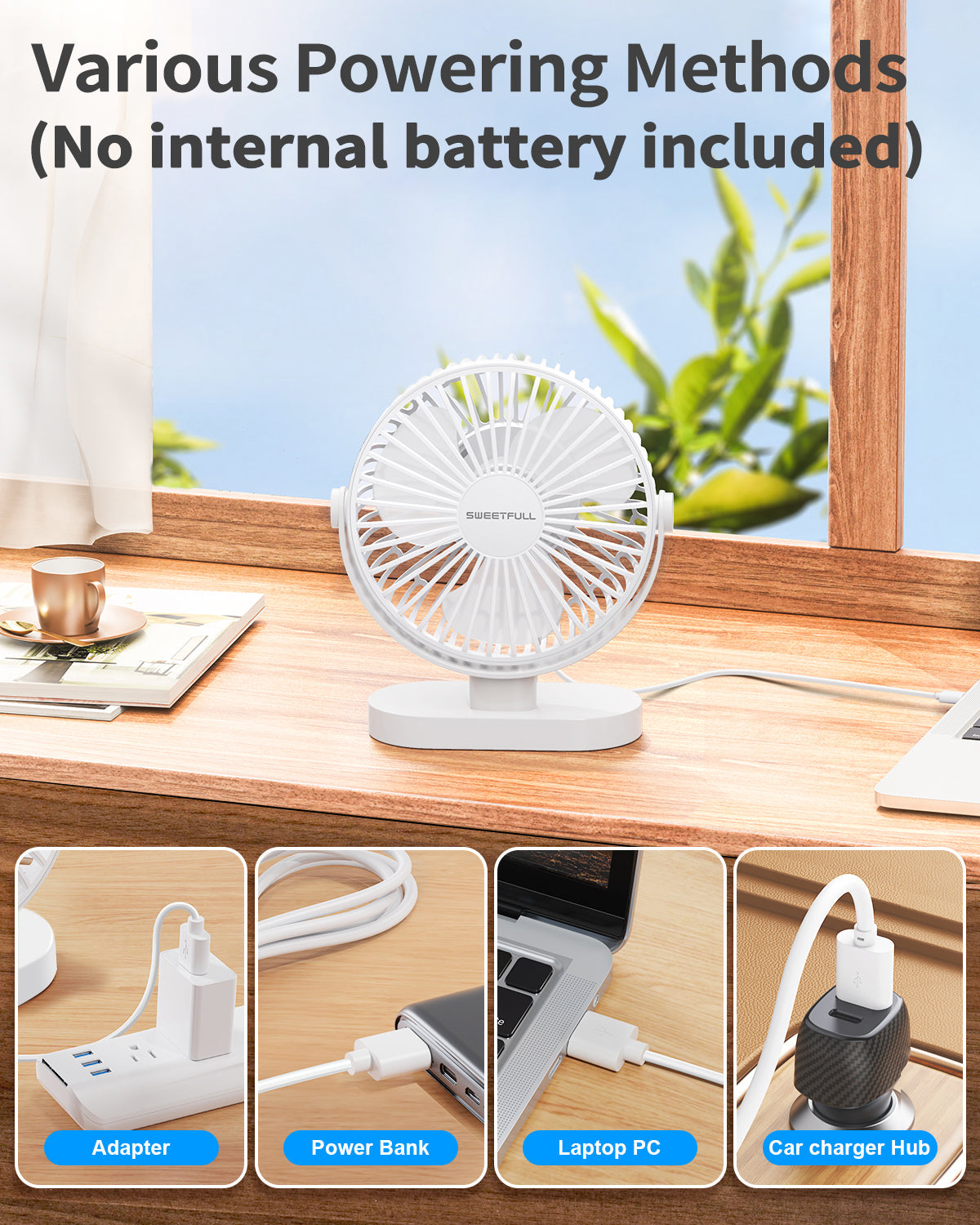 6,5 Zoll USB Kleiner Tischventilator für Zuhause Büro Auto Outdoor Reisen | Brehn