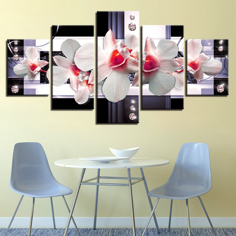 5 Stück Rote Nuance Weiße Blume - Leinwand Wandkunst Gemälde