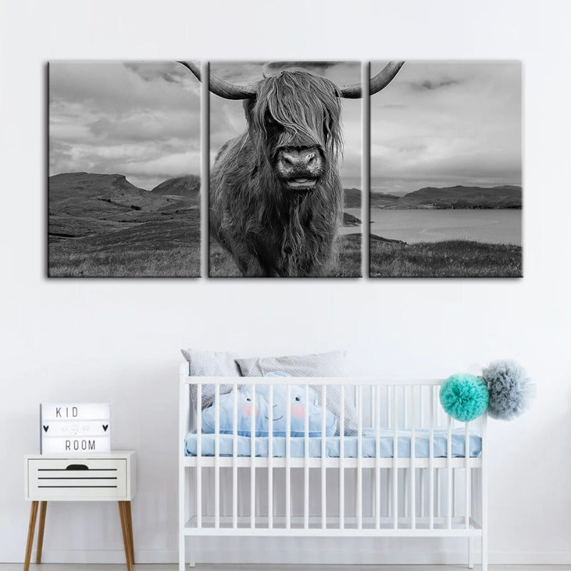 Schwarz und Weiß Kuh-Canvas Wandkunst Gemälde 3 Teile