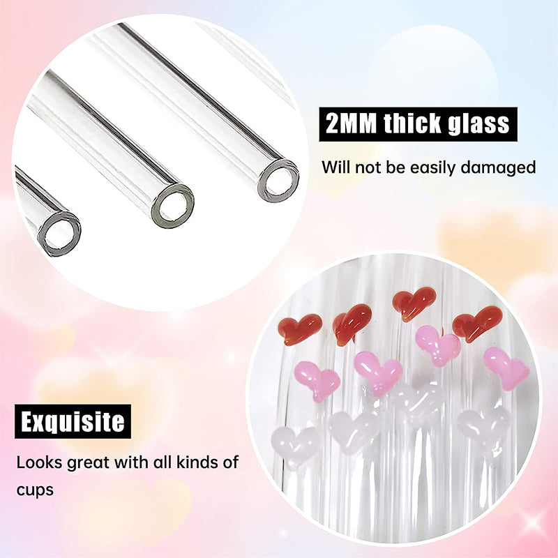 6 PCS Wiederverwendbare Buntglasstrohhalme mit Reinigungsbürste | Brehn