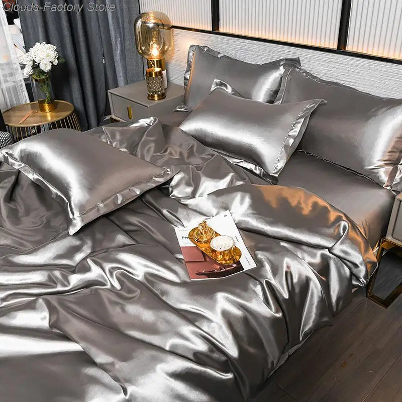 Brehn | Luxus Einfarbig Satin Bettbezug - SilkSerenity