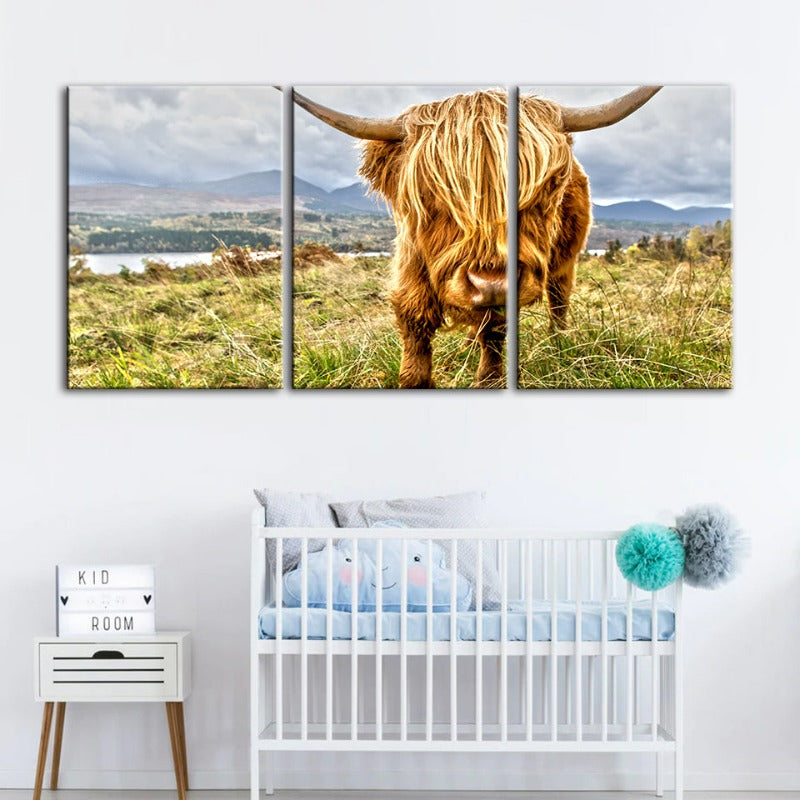 Niedliches Wildes Kuh-Canvas Wandkunst Gemälde 3 Teile