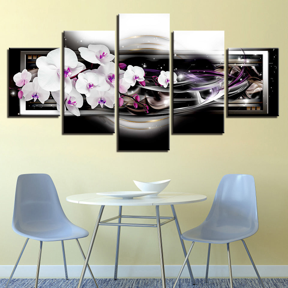 Echofarbene lila und weiße Orchideen 5 Teile - Leinwand-Wandkunstgemälde