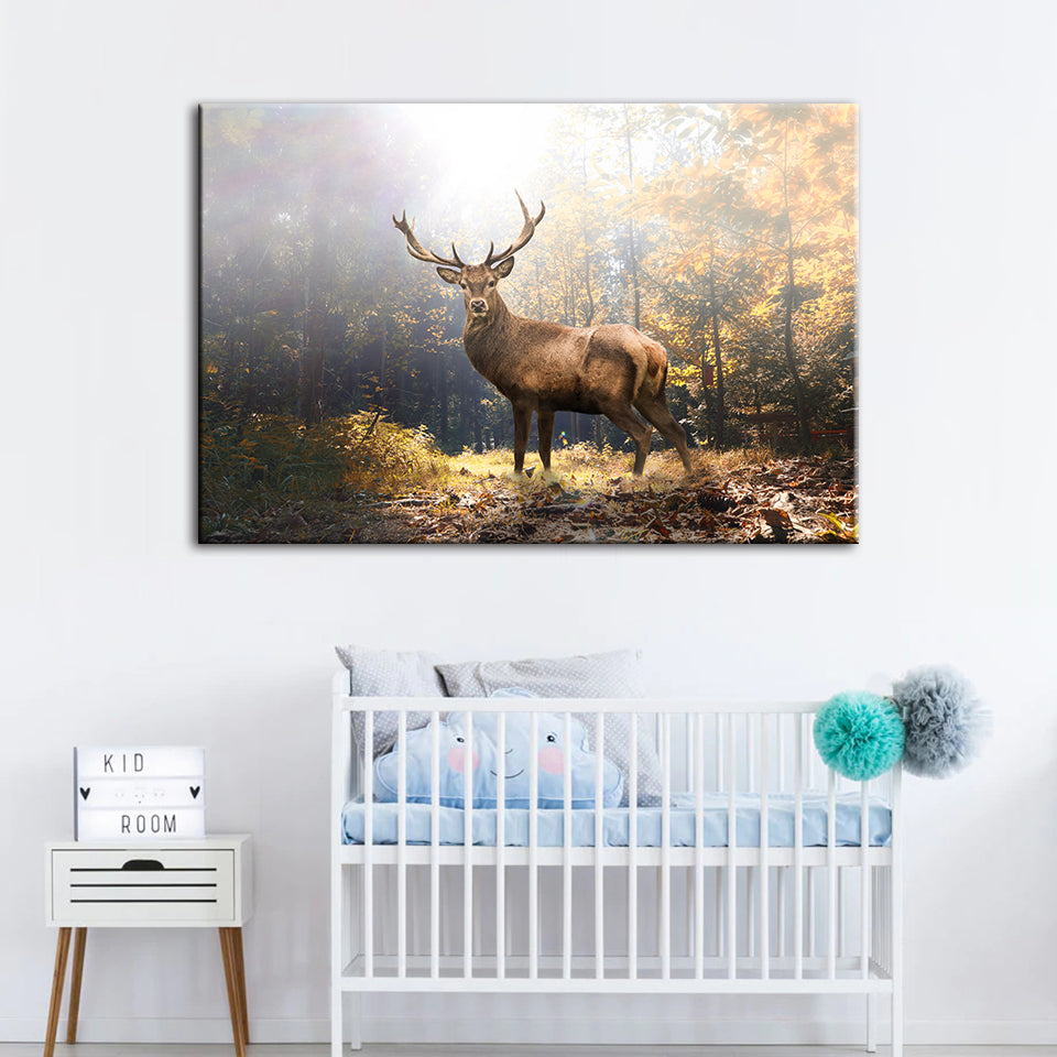 Majestätischer Hirsch Im Wald - Leinwand Wandkunst Malerei