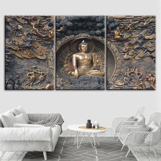 Friedliche Mahavira 3-teilig - Leinwand Wandkunst Malerei