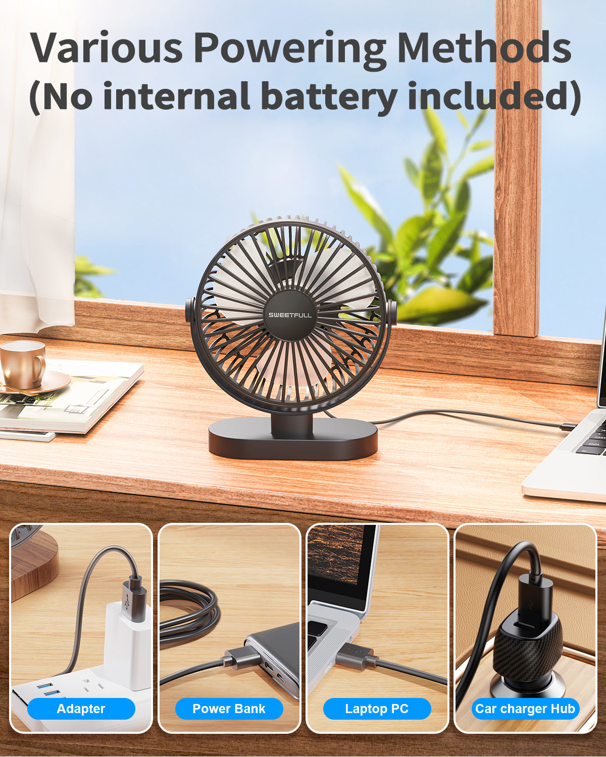 6,5 Zoll USB Kleiner Tischventilator für Zuhause Büro Auto Outdoor Reisen | Brehn