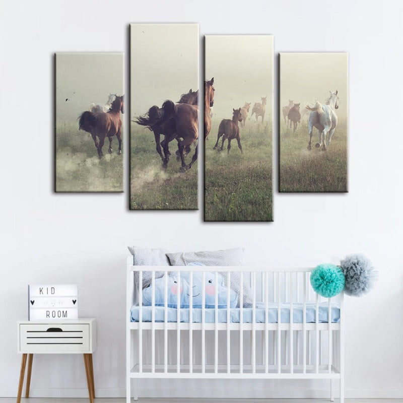 4-teilige laufende Pferde - Leinwand Wandkunst Malerei