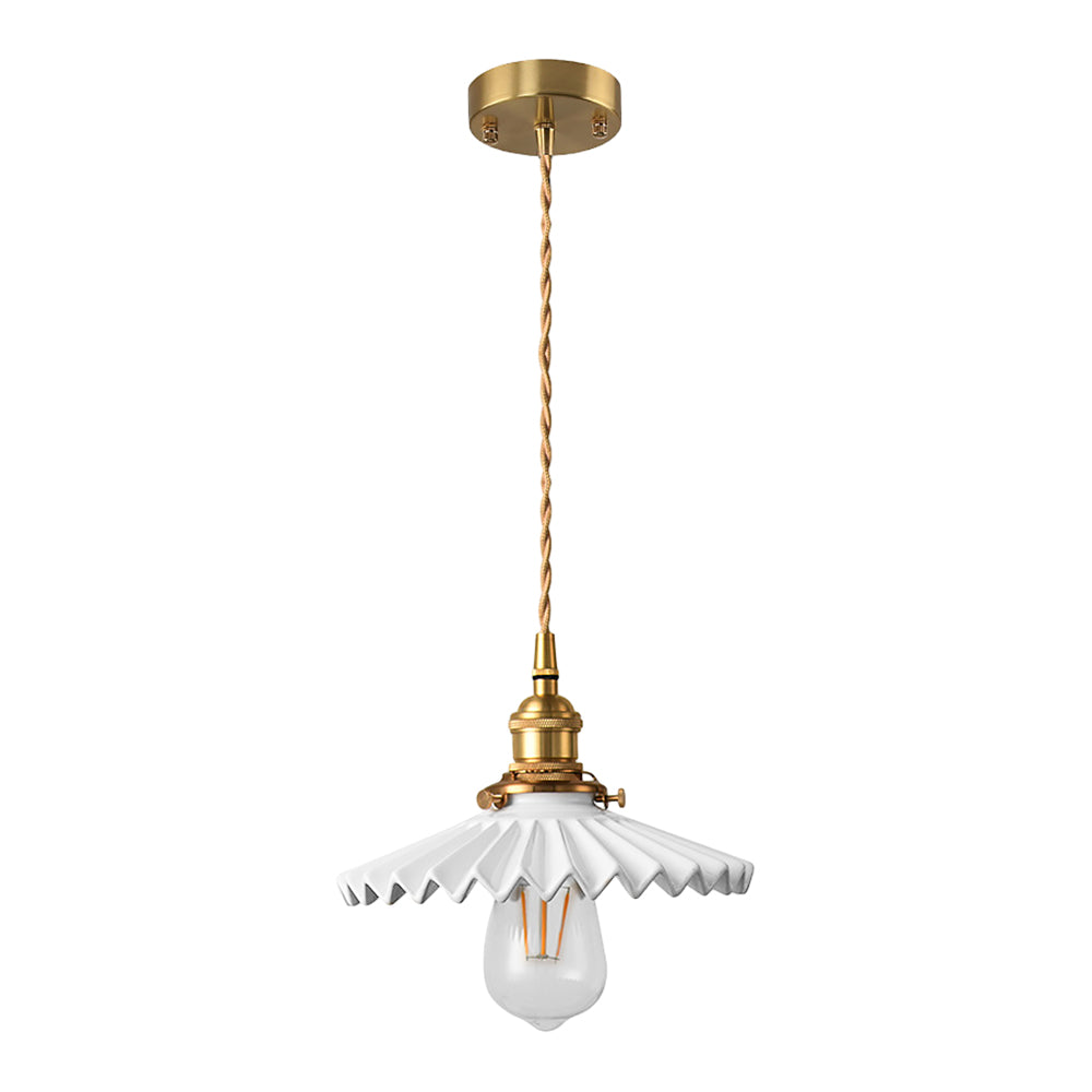 Vintage Keramik Hängelampe mit Falten-Design – Messing LED Pendelleuchte für Esszimmer und Wohnzimmer | Brehn